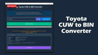 Alt Text: Toyota CUW to BIN Converter واجهة البرنامج لتحويل ملفات CUW الى BIN